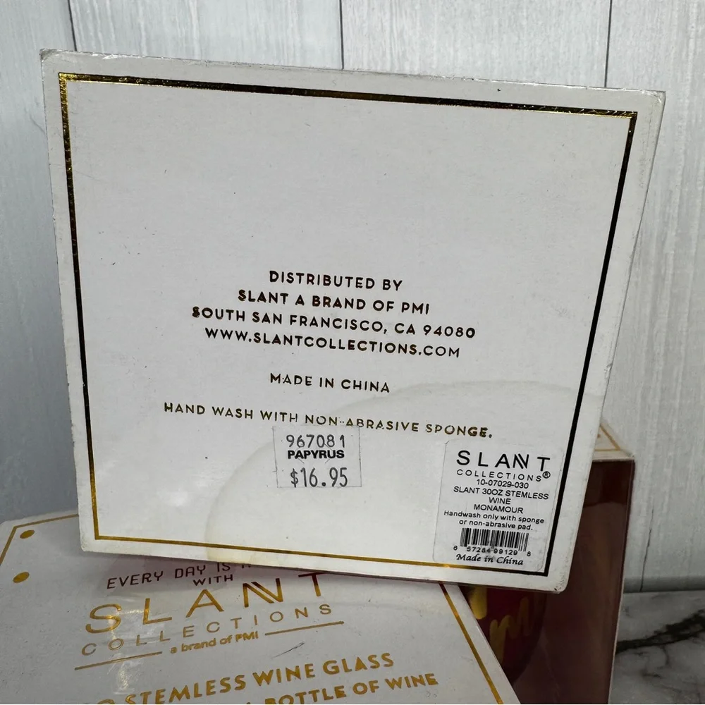 Slant Collections Jumbo Stemless Wine Glass, 30-Ounce, Monamour | Lot of 3